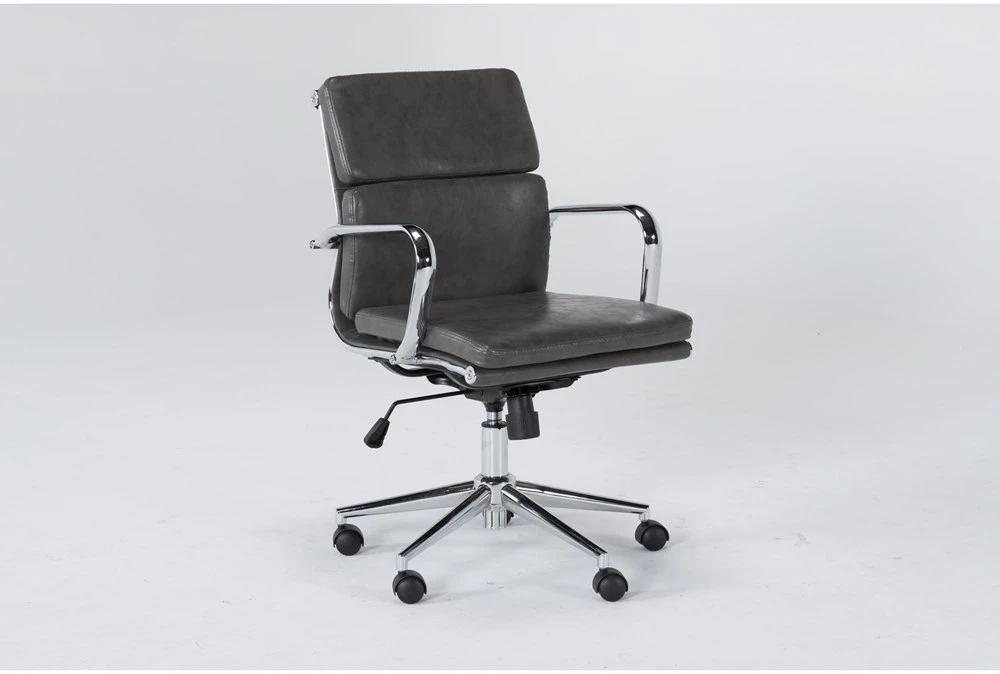 Moby Grey Faux Leather Low Back Rolling Office Chair 4 Moby Grey Faux Leather Low Back Rolling Office Chair - Image 2