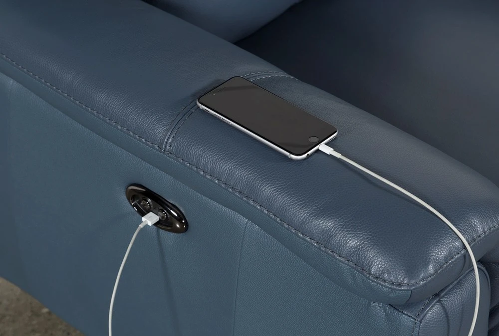 Moana Blue Leather Power Reclining Chair With USB 7 Moana Blue Leather Power Reclining Chair With USB - Image 5
