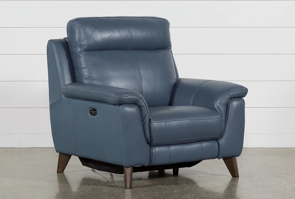 Moana Blue Leather Power Reclining Chair With USB 3 Moana Blue Leather Power Reclining Chair With USB