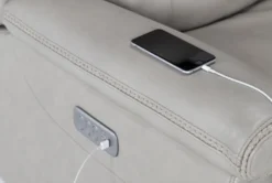 Serena Taupe Leather Power Recliner With Power Headrest, Lumbar & USB -Modern Office Shop 256702 brown leather wallaway detail 45