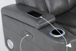 Eastwood Graphite Home Theater Power Wallaway Recliner With Power Headrest, Bluetooth & USB -Modern Office Shop 260965 grey polyester wallaway hardware 51