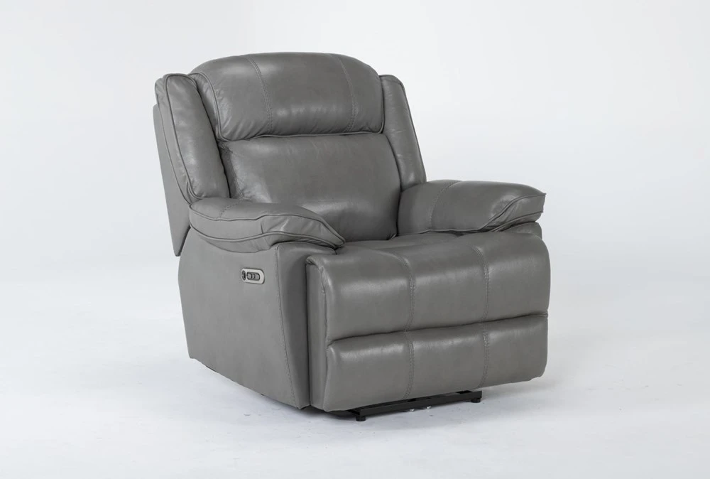 Eckhart Grey Leather Power Recliner With Power Headrest & USB 4 Eckhart Grey Leather Power Recliner With Power Headrest & USB - Image 2