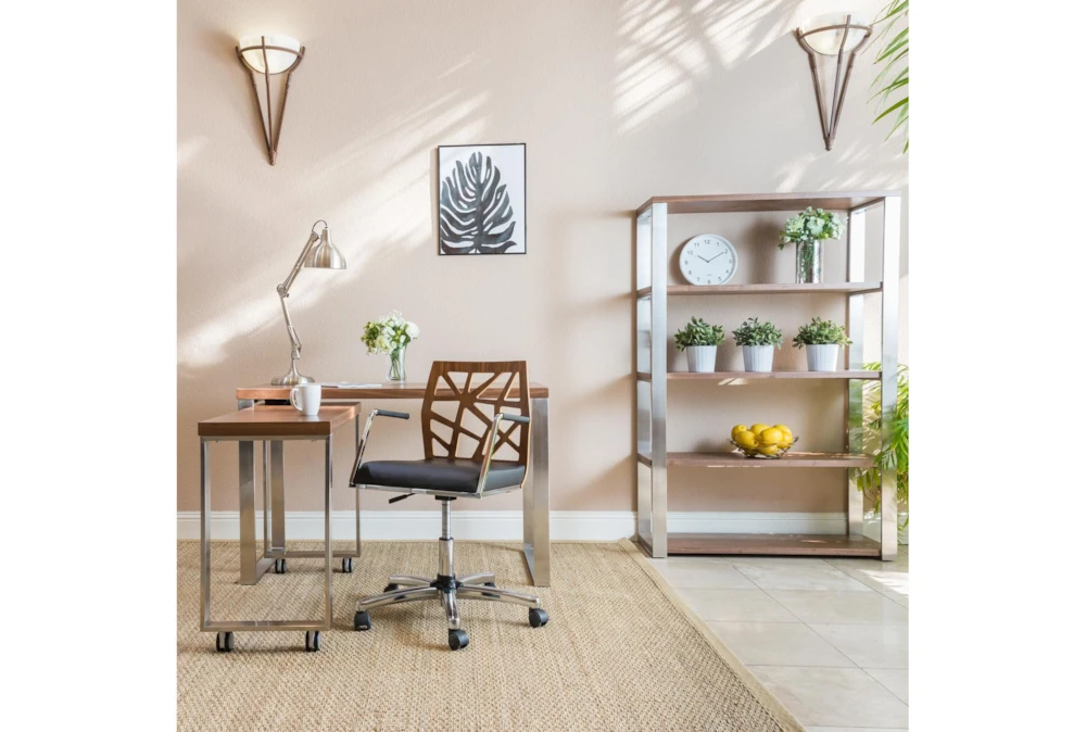 Del Mar Walnut And Brushed Stainless Steel 61" Bookcase 4 Del Mar Walnut And Brushed Stainless Steel 61" Bookcase - Image 2