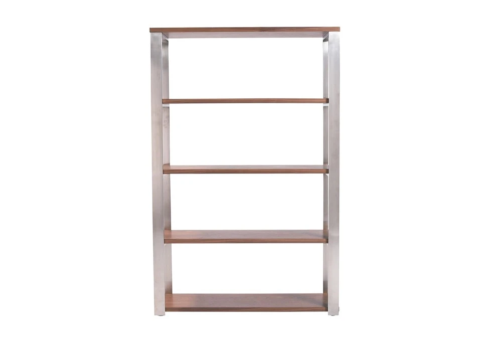 Del Mar Walnut And Brushed Stainless Steel 61" Bookcase 3 Del Mar Walnut And Brushed Stainless Steel 61" Bookcase