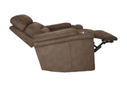 Jagger Brown Power Recliner With Power Headrest, Cupholders & USB -Modern Office Shop 276016 brown polyester recliner side 14