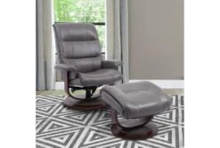 Dalbert Grey Leather Manual Reclining Swivel Chair And Ottoman