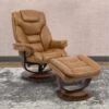 Farley Butterscotch Leather Manual Reclining Swivel Chair And Ottoman -Modern Office Shop 276042 brown leather recliner signature 01