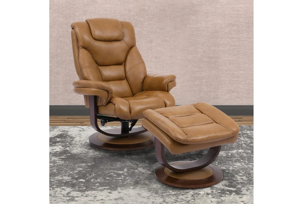 Farley Butterscotch Leather Manual Reclining Swivel Chair And Ottoman 3 Farley Butterscotch Leather Manual Reclining Swivel Chair And Ottoman