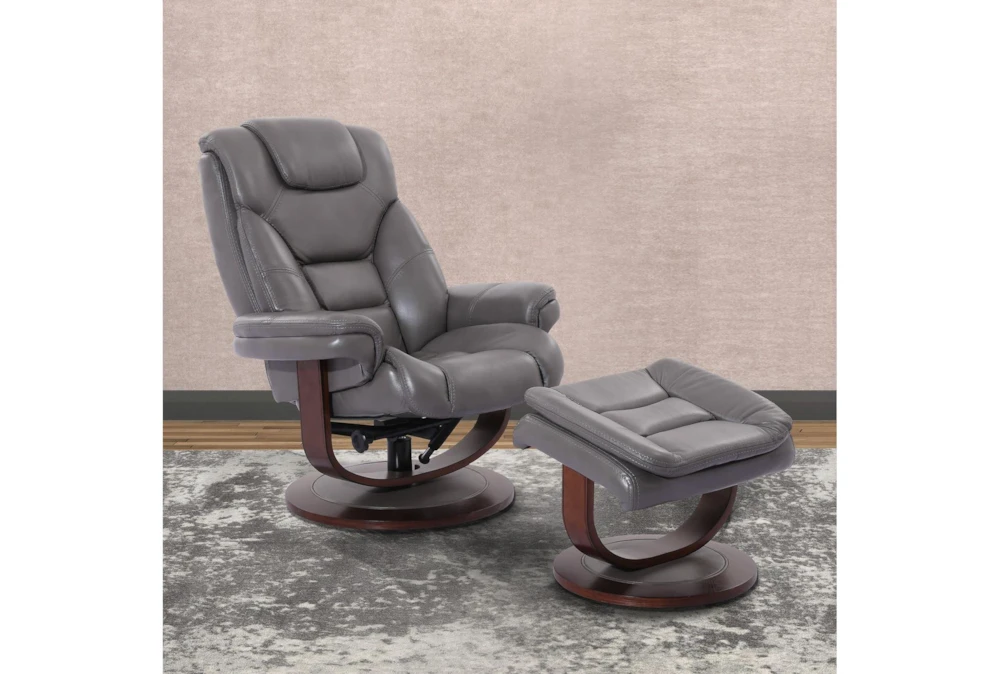 Farley Grey Leather Manual Reclining Swivel Chair And Ottoman 3 Farley Grey Leather Manual Reclining Swivel Chair And Ottoman