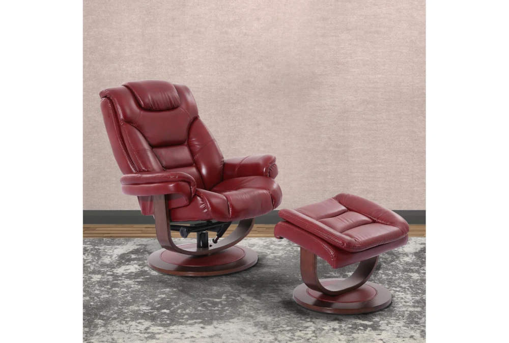 Farley Red Leather Manual Reclining Swivel Chair And Ottoman 3 Farley Red Leather Manual Reclining Swivel Chair And Ottoman