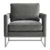 Evelyn Grey Velvet Silver Frame Accent Chair -Modern Office Shop 277104 grey fabric accent chair front 02