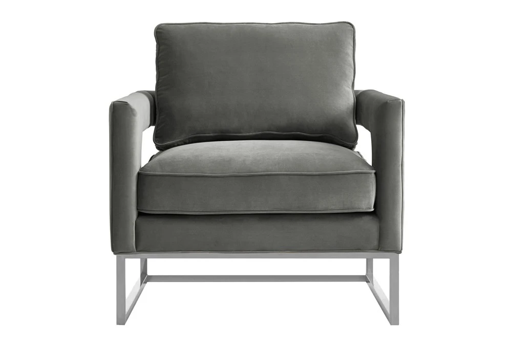 Evelyn Grey Velvet Silver Frame Accent Chair 3 Evelyn Grey Velvet Silver Frame Accent Chair