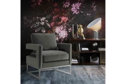 Evelyn Grey Velvet Silver Frame Accent Chair 11 Evelyn Grey Velvet Silver Frame Accent Chair -Modern Office Shop 277104 grey fabric accent chair room 85