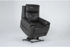 Carl Dark Grey Leather Power Lift Recliner With Power Headrest & Heat -Modern Office Shop 286566 grey leather lift recline 23