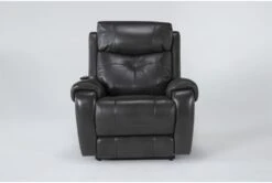 Carl Dark Grey Leather Power Lift Recliner With Power Headrest & Heat