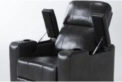Sortino Grey Home Theater Power Recliner With Table & USB -Modern Office Shop 288032 grey polyester recliner detail 45