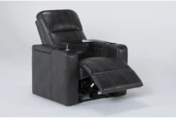 Sortino Grey Home Theater Power Recliner With Table & USB -Modern Office Shop 288032 grey polyester recliner side 19