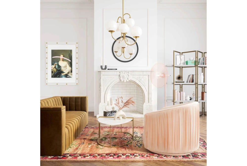 Judy Peach Velvet Pleated Swivel Accent Chair 8 Judy Peach Velvet Pleated Swivel Accent Chair - Image 6