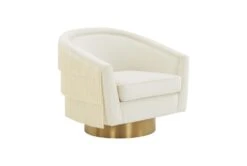 Helen Cream Fringed Swivel Accent Chair