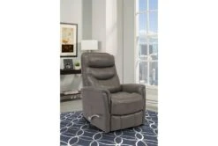 Gannon Leather Grey Swivel Glider Rocker Recliner With Adjustable Headrest