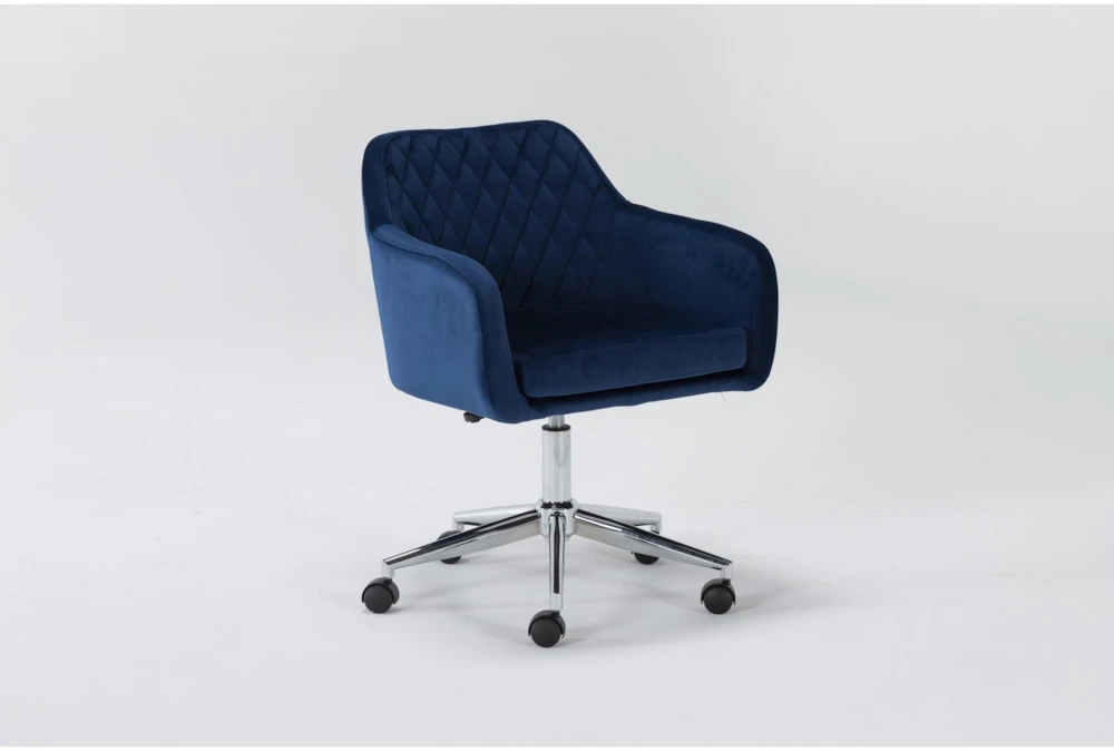 Cassandra Navy Velvet Rolling Office Chair 4 Cassandra Navy Velvet Rolling Office Chair - Image 2