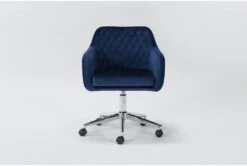 Cassandra Navy Velvet Rolling Office Chair