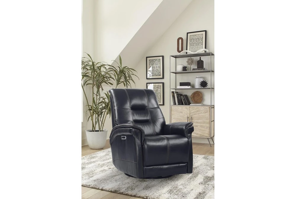 Crew Blackberry Leather Power Cordless Swivel Glider Rocker Recliner With Power Headrest & USB 4 Crew Blackberry Leather Power Cordless Swivel Glider Rocker Recliner With Power Headrest & USB - Image 2