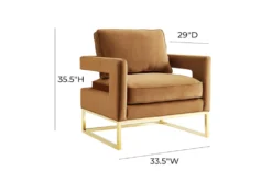 Evelyn Cognac Velvet Accent Chair -Modern Office Shop 304040 brown fabric accent chair front 02