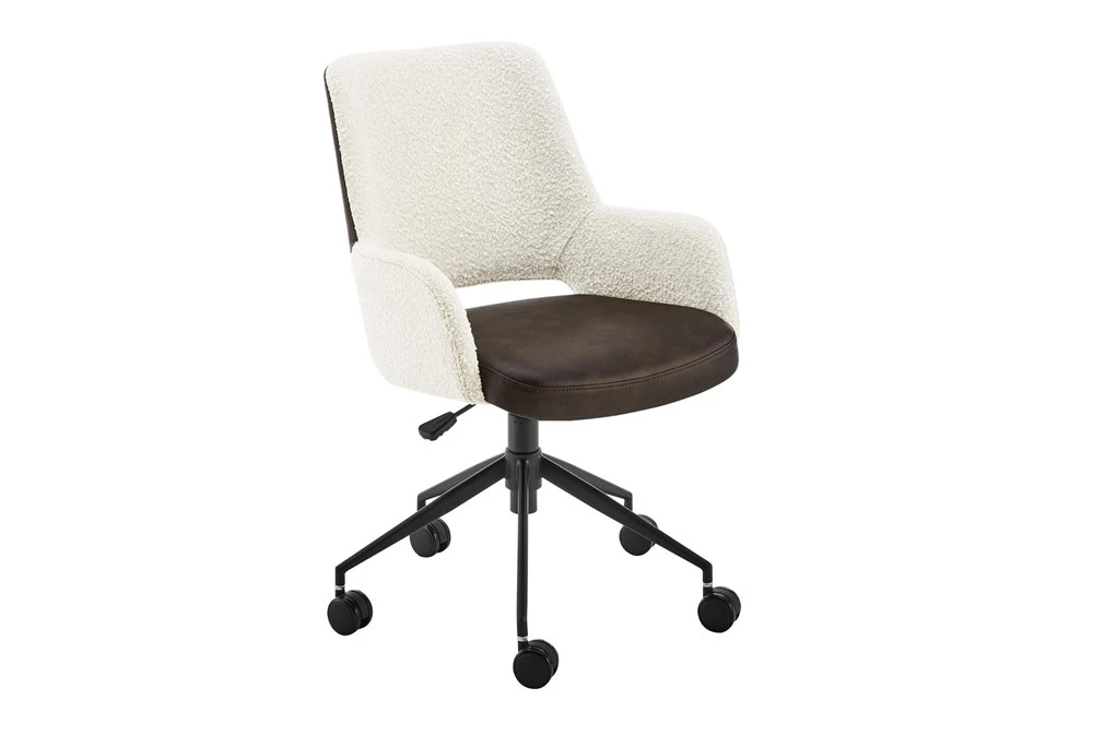 Mayfield Ivory Fabric & Brown Faux Leather Office Chair 4 Mayfield Ivory Fabric & Brown Faux Leather Office Chair - Image 2