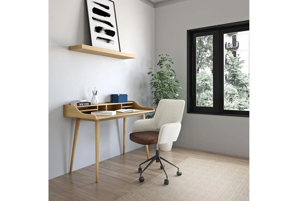 Mayfield Ivory Fabric & Brown Faux Leather Office Chair 10 Mayfield Ivory Fabric & Brown Faux Leather Office Chair - Image 8