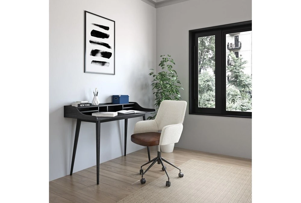 Mayfield Ivory Fabric & Brown Faux Leather Office Chair 11 Mayfield Ivory Fabric & Brown Faux Leather Office Chair - Image 9