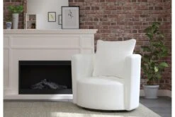Edge White Chenille 37" Swivel Accent Chair -Modern Office Shop 304796 white fabric accent chair room 59