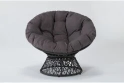 Soleil Grey Swivel Papasan Chair With Dark Grey Wicker Frame