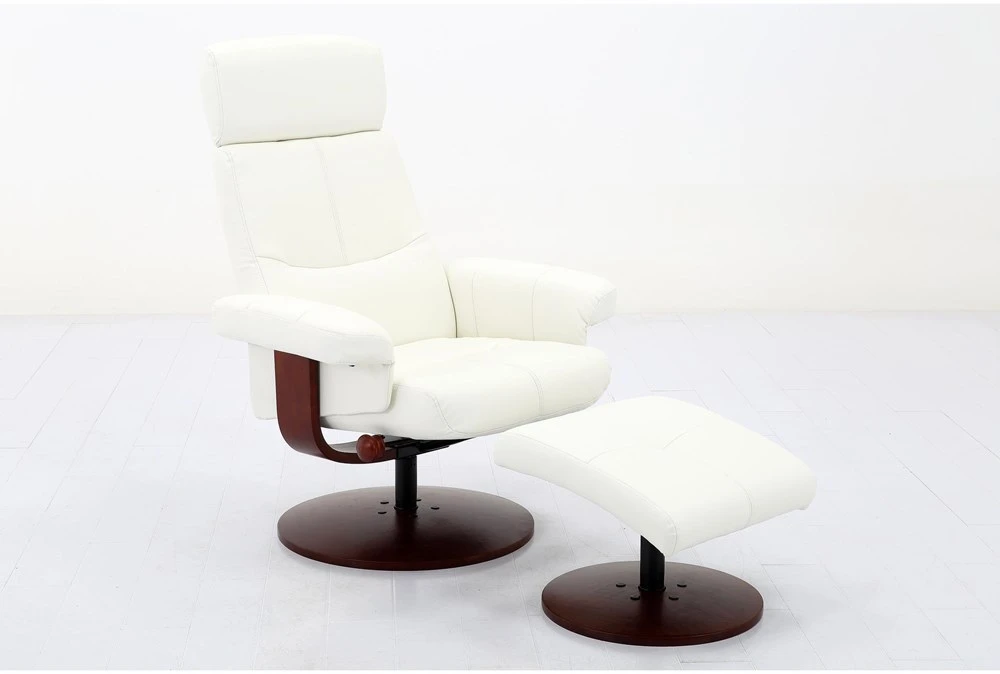 Bern White Faux Leather Reclining Swivel Chair And Ottoman 3 Bern White Faux Leather Reclining Swivel Chair And Ottoman