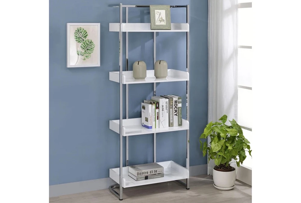 Eugene 4-Shelf Bookcase White High Gloss And Chrome 10 Eugene 4-Shelf Bookcase White High Gloss And Chrome - Image 8
