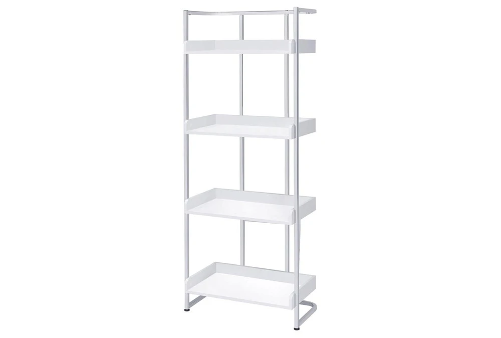 Eugene 4-Shelf Bookcase White High Gloss And Chrome 3 Eugene 4-Shelf Bookcase White High Gloss And Chrome
