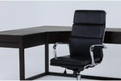 Pierce Espresso Corner Desk + Moby Black High Back Office Chair -Modern Office Shop 309827 brown wood desk and chair set side 19