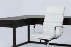 Pierce Espresso Corner Desk + Moby White High Back Office Chair -Modern Office Shop 309850 brown wood desk and chair set side 19