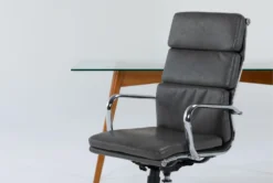 Alton Glass Desk+ Moby Grey High Back Rolling Office Chair -Modern Office Shop 309865 brown wood desk and chair set side 19