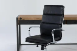Whistler Desk + Moby Black High Back Rolling Office Chair -Modern Office Shop 309869 natural wood desk and chair set side 19