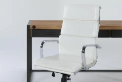 Whistler Desk + Moby White High Back Rolling Office Chair -Modern Office Shop 309871 natural wood desk and chair set side 19