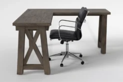 Jaxon Grey Corner Desk + Moby Black Low Back Rolling Office Chair -Modern Office Shop 309874 grey wood desk and chair set side 20
