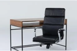 Hollis Writing Desk + Moby Black High Back Rolling Office Chair -Modern Office Shop 309907 brown wood desk and chair set side 19