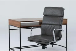 Hollis Writing Desk + Moby Grey High Back Rolling Office Chair 7 Hollis Writing Desk + Moby Grey High Back Rolling Office Chair -Modern Office Shop 309908 brown wood desk and chair set side 19