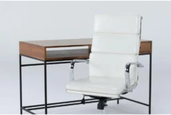 Hollis Writing Desk + Moby White High Back Rolling Office Chair -Modern Office Shop 309909 brown wood desk and chair set side 19