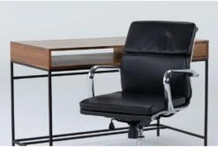 Hollis Writing Desk + Moby Black Low Back Rolling Office Chair -Modern Office Shop 309910 brown wood desk and chair set side 19