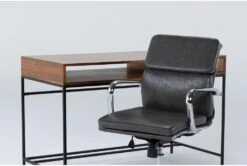 Hollis Writing Desk + Moby Grey Low Back Rolling Office Chair -Modern Office Shop 309911 brown wood desk and chair set side 19