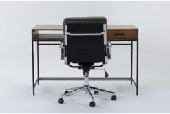 Hollis Writing Desk + Moby Grey Low Back Rolling Office Chair