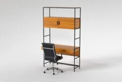 Hollis 49" Wall Desk + Moby Black High Back Rolling Office Chair -Modern Office Shop 309914 brown wood desk and chair set side 19