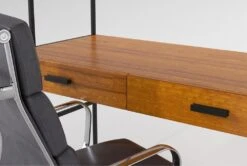 Hollis 49" Wall Desk + Moby Grey High Back Rolling Office Chair -Modern Office Shop 309915 brown wood desk and chair set detail 46